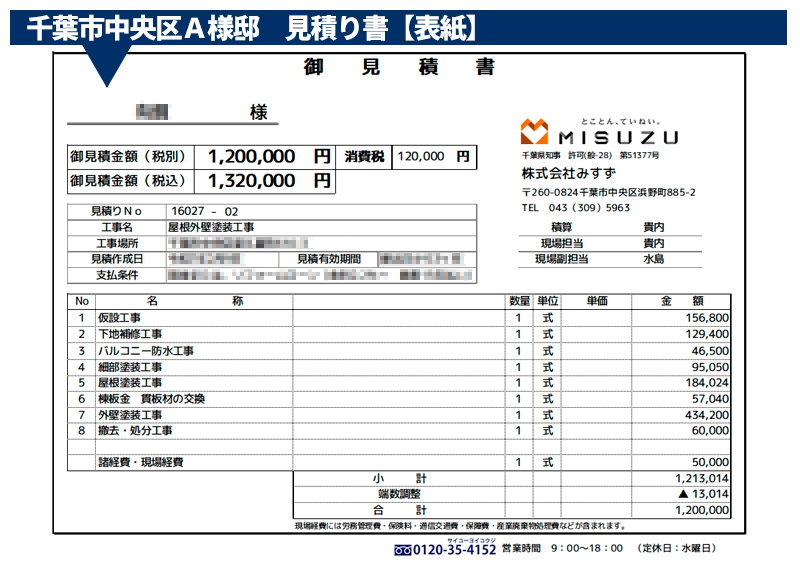 実際の見積もり書